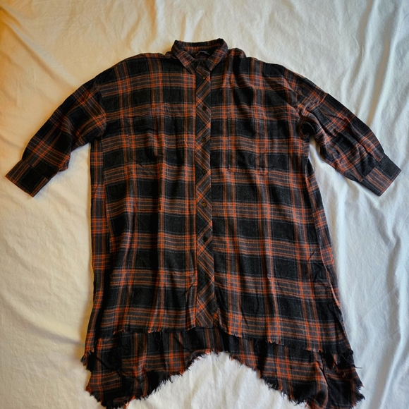 Zara Tops - ZARA PREMIUM sz M Women's orange & black flannel tunic grunge y2k shirt dress